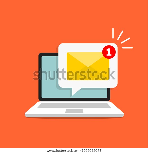 Email notification concept.\
New email on the laptop screen. Vector illustration in flat\
style.