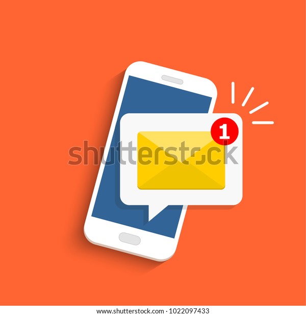 Email notification concept.\
New email on the smartphone screen. Vector illustration in flat\
style.