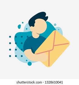 Email notification. Happy businessman or manager on the background of an letter with documents. Vector Illustration. Flat Style