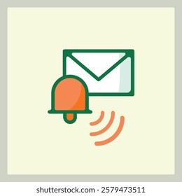 Email notification icon with a bell, indicates new messages and alerts on a beige background