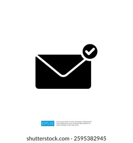 Email Notification Icon with Checked Envelope and Confirmation Symbol for Communication and Feedback Confirmation Design