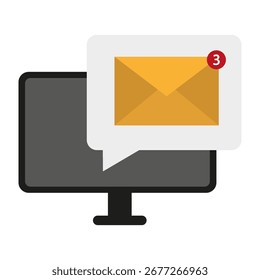 Icono de notificación por correo electrónico. Símbolo de comunicación de escritorio. Supervisar el emblema del mensaje. Ilustración de la exhibición del Vector. EPS 10.