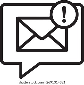 Email notification icon with exclamation mark in a speech bubble, digital communication alert.