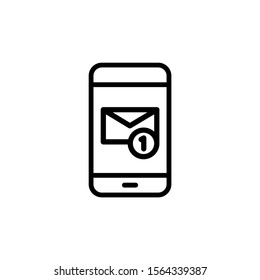 Email notification icon in line art style on white background, New email on the smartphone screen, Vector illustration in flat style