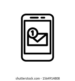 Email notification icon in line art style on white background, New email on the smartphone screen, Vector illustration in flat style