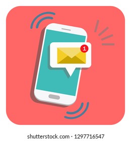 email notification icon. New message on the smartphone screen. Vector illustration.