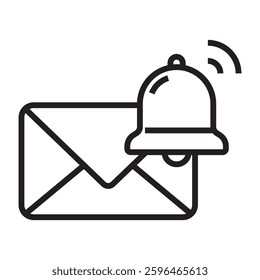 Email notification icon, new message alert and communication symbol, black and white vector illustration isolated on white background.