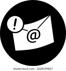 Email notification icon on black round background. Reaching online audience.
