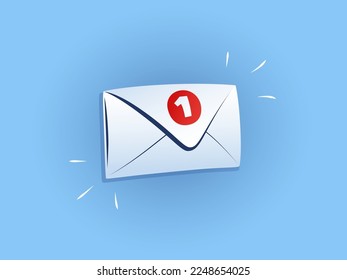 Icono de notificación por correo electrónico en un fondo azul con el número uno. Icono de sobre de correo cerrado. Notificación sin abrir o sin leer. Vector de iconos para web, mensajes y mensajes para equipos.