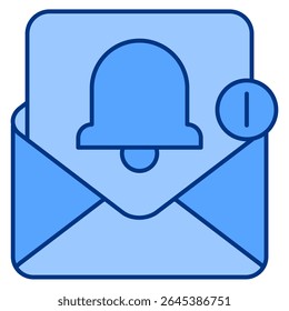 Email Notification icon represented by envelope, bell Blue style.