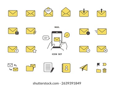 Email and Notification Icon Set with Smartphone Interaction – Flat Vector Design