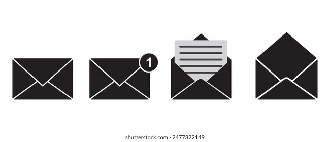Email notification icon, unread letter envelope and open mail message, New email pop up. Incoming, open messaging