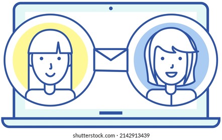 Email notification near user profiles, accounts. App for chatting and mailing icon. Program, social network for online communication via Internet. People use virtual mailbox with digital letter sign