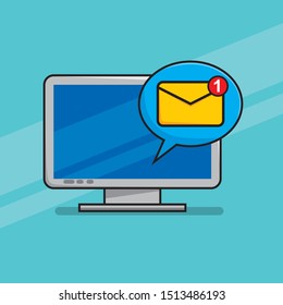 Email notification on computer concept. Unread email notification on pc vector illustration 