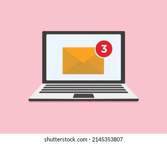 	
email notification on laptop computer display screen concept, flat design vector illustration