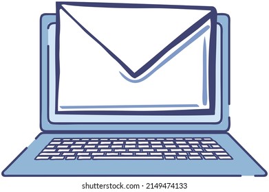 Notificación por correo electrónico en la pantalla del portátil. Servicio en línea para charlar y enviar por correo. Programa de comunicación vía Internet. Buzón virtual con carta digital en pantalla. Aplicación de equipo con correo