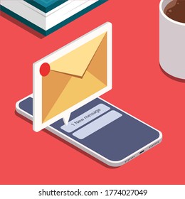 Notificación de correo electrónico en el concepto de pantalla de smartphone. Nueva ilustración de mensaje.