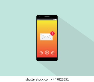 email notification on smartphone single isolated with flat long shadow and envelope vector graphic illustration