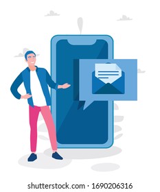 Email notification on smartphone. Vector illustration for web banner, infographics, mobile. 