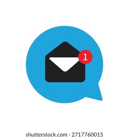 Email notification speech blue bubble icon vector design template, Concept of you've got mail and full inbox