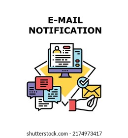 E-mail Notification Vector Icon Concept. E-mail Notification With Product And Service Advertise, Digital Communication With Client In Internet. Commercial Information Color Illustration