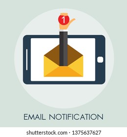email notification vector illustration with hand and smart phone symbol.