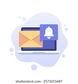email notification vector illustration with a laptop