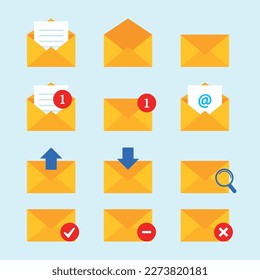 Email Notification Web Icon Set in Graphic Vector Illustration for Business Infographic and Interface