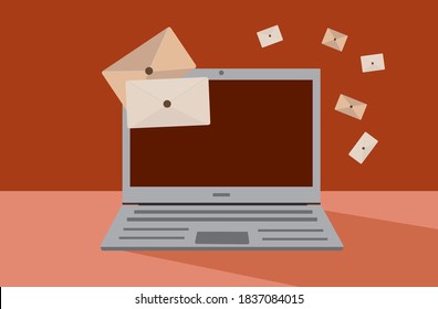 E-Mail-Benachrichtigungen Neue Nachrichten auf dem Bildschirm des Notebooks. Icon für Website-Design, Poster, Banner, Online-Shop. Vektorgrafik im Flachstil.