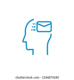 Email on human mind icon. Brain human send message icon. Artificial intelligence icon