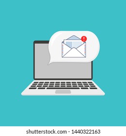 email on a laptop in flat style, vector illustration