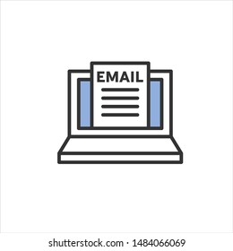 Email on laptop glyph icon. Minimalistic thin line design. Online management. Chatting with a friend, partner, boss. EPS vector illustration.. Morning routine. 