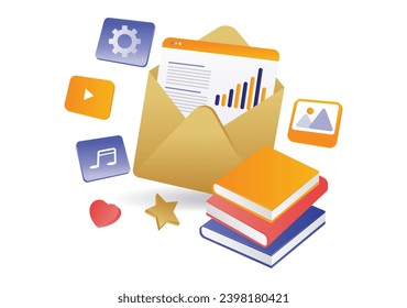 Email online educational books flat illustration consept