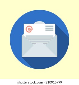 E-mail open envelope icon. Flat long shadow design. Startup business icons series.