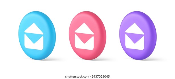 Email open envelope letter received incoming message button 3d realistic blue pink and purple icons. Mail contact correspondence newsletter notification network internet chat service