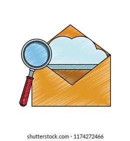 Email open and magnifying glass scribble
