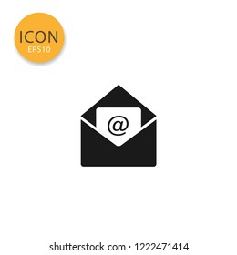 email with opened envelope icon flat style in black color vector illustration on white background.