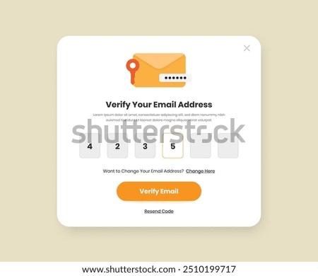 Email OTP verification popup screen with illustration for mobile and web interface kit