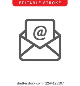Email Outline Icon. Open Mail, Envelope Line Art Logo. Vector Illustration. Isolated on White Background. Editable Stroke