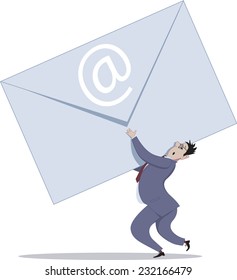 Email Overload. Businessman Carrying A Giant Envelop, Vector Cartoon