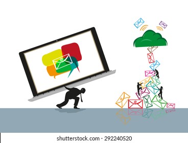 Email Overload And The Hardships To Read And Reply To All Messages. Editable Clip Art.