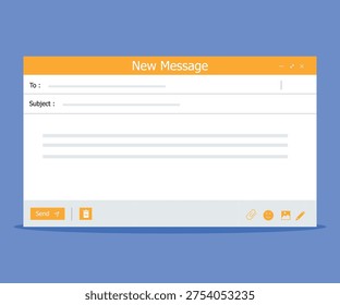 Email page interface Email message template. email sending page Mockup blank mail screen window. Browser interface with with send 