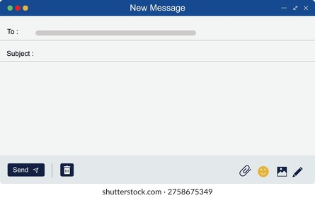 Email page interface Email message template. Mockup blank mail screen window. Browser interface with with send form of mail box.
