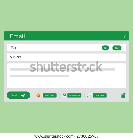 Email page interface Email message template. Mockup blank mail screen window. Browser interface with with send form of mail box.