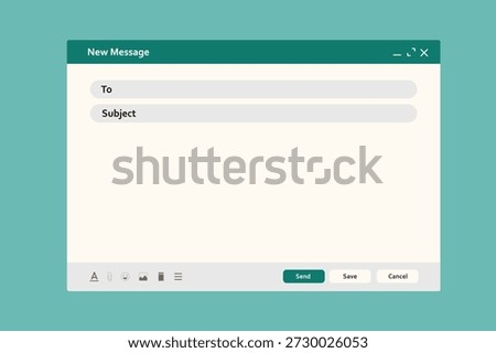 Email page interface Email message template. Mockup blank mail screen window. Browser interface with with send form of mail box.