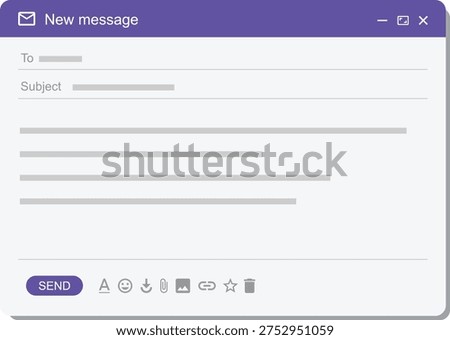 Email page interface Email message template. Mockup blank mail screen window. Browser interface with with send form of mail box.