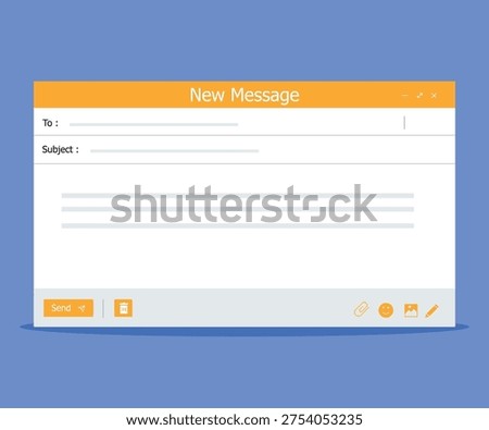 Email page interface Email message template. email sending page Mockup blank mail screen window. Browser interface with with send 