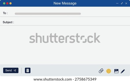 Email page interface Email message template. Mockup blank mail screen window. Browser interface with with send form of mail box.