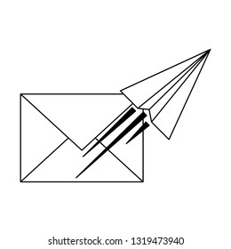 email and paper plane flying symbol black and white