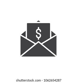 Email payment vector icon. filled flat sign for mobile concept and web design. Money transfer simple solid icon. Symbol, logo illustration. Pixel perfect vector graphics
